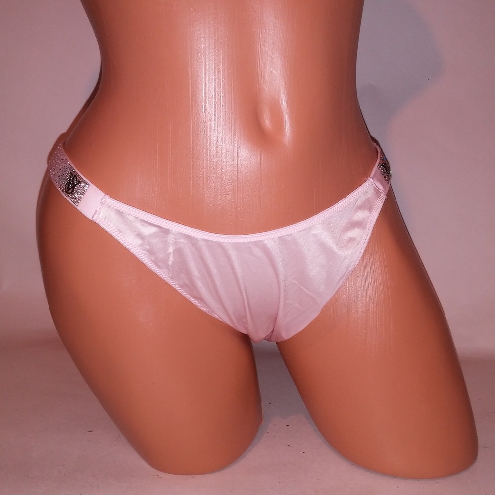 Victoria Secret Panty Large Light Pink High Leg Brazilian Shine Strap Bling New